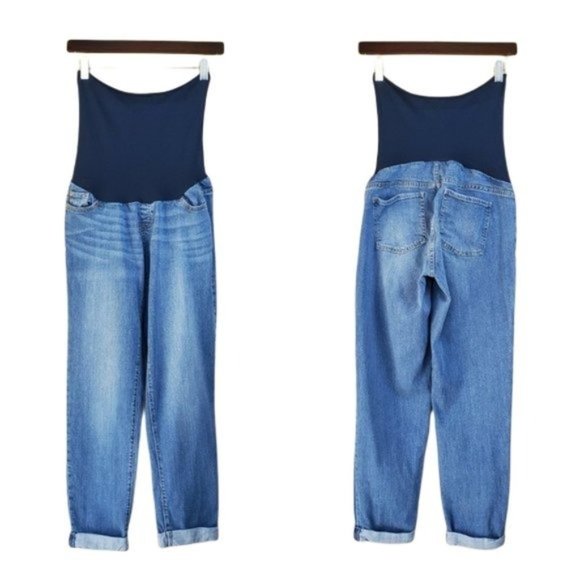 Luxe Essential Denim Folded Cuff Maternity Denim Jeans - Picture 1 of 7